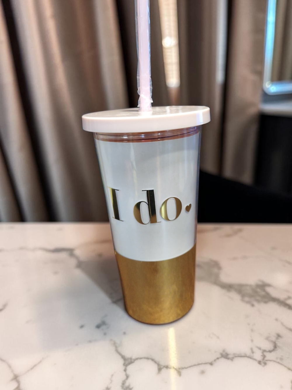 kate spade new york Gold/Blush Pink Bridal Insulated Tumbler with Reusable Straw